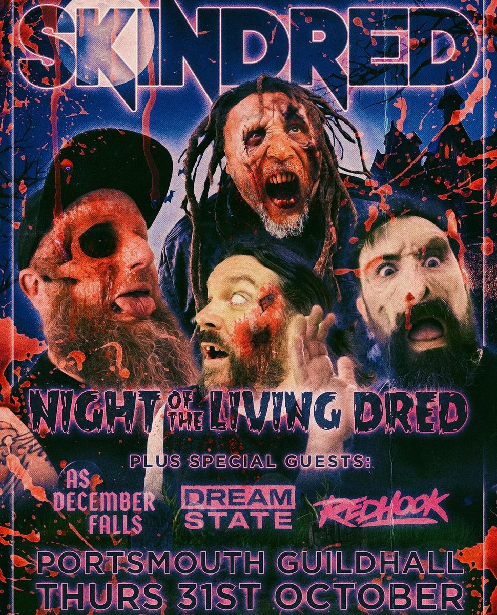 weareredhook's tweet image. Ok UK / EU it’s your turn mates!!!!

Pumped AF to be coming back this Oct/Nov touring with @DreamStateUK playing @CoreFestGermany &amp;amp; celebrating Halloween in Portsmouth with the legends in @Skindredmusic &amp;amp; @AsDecemberFalls  👻🧟‍♀️🎃

🎟️ weareredhook.com