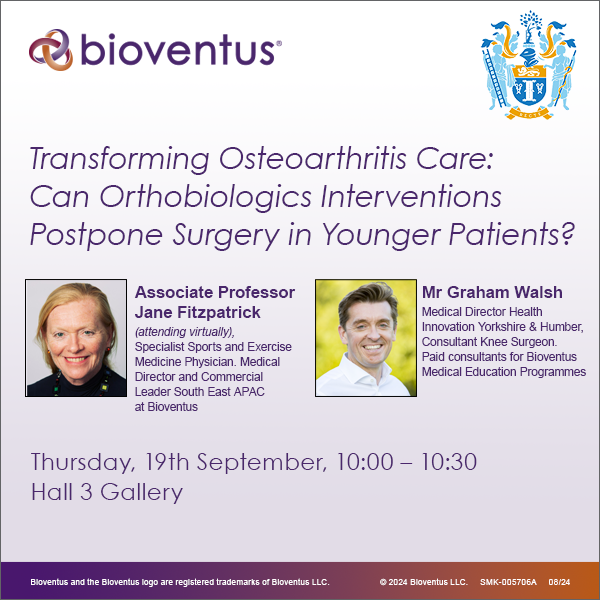 Bioventus (@bioventusglobal) on Twitter photo As a proud sponsor of #BOAAC24, <a href="/Bioventus/">Bioventus Bioventus</a> invites you to the Innovation Theatre session ‘Transforming Osteoarthritis Care: Can Orthobiologics Interventions Postpone Surgery in Younger Patients?’ on 19th September.
Register here to receive updates: forms.office.com/r/CzFCdhV3mn As a proud sponsor of #BOAAC24, <a href="/Bioventus/">Bioventus Bioventus</a> invites you to the Innovation Theatre session ‘Transforming Osteoarthritis Care: Can Orthobiologics Interventions Postpone Surgery in Younger Patients?’ on 19th September.
Register here to receive updates: forms.office.com/r/CzFCdhV3mn