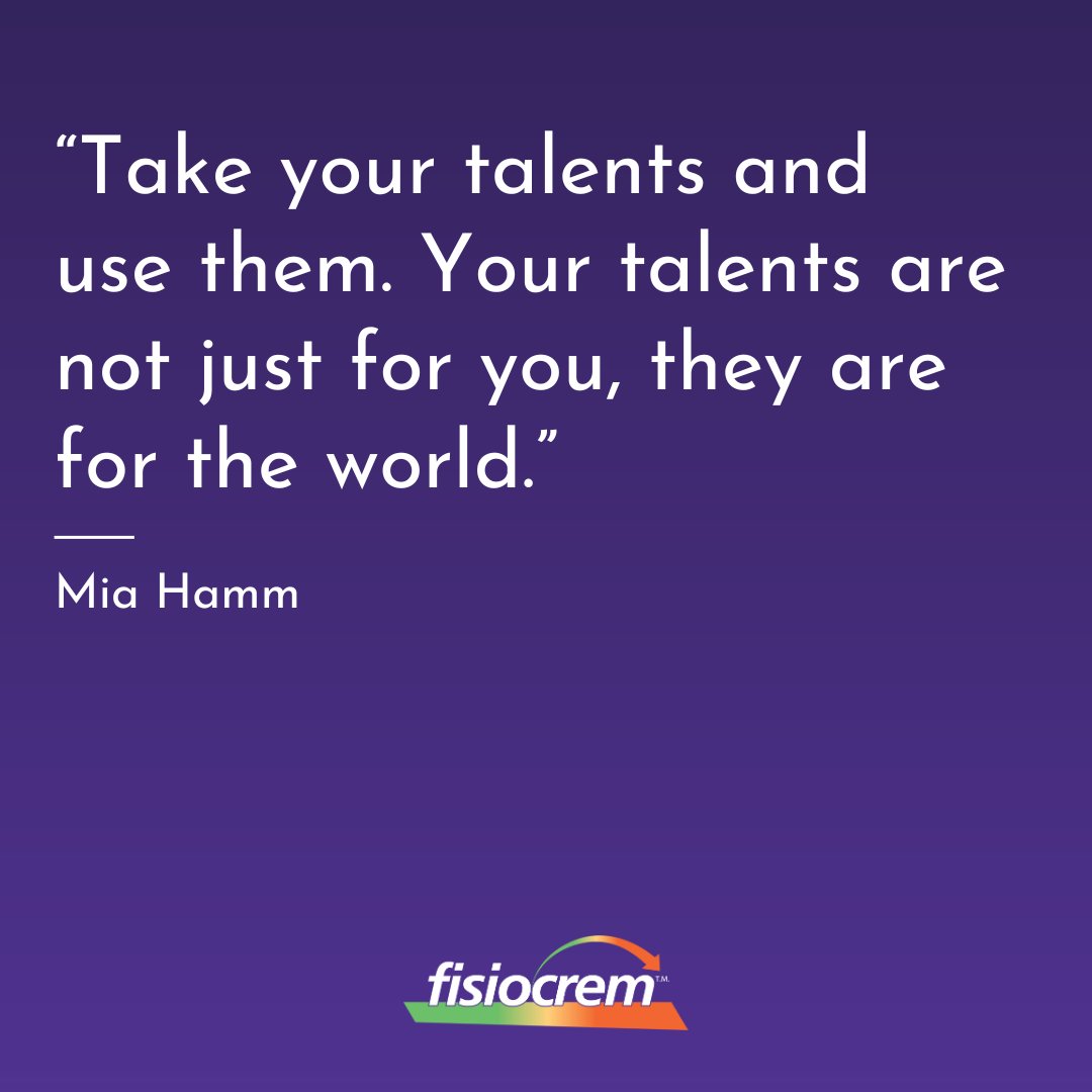 fisiocremaust's tweet photo. "Take your talents and use them. Your talents are not just for you, they are for the world." - Mia Hamm⁠
⁠
#fisiocremaustralia #keepmoving https://t.co/E1OSE26vBa