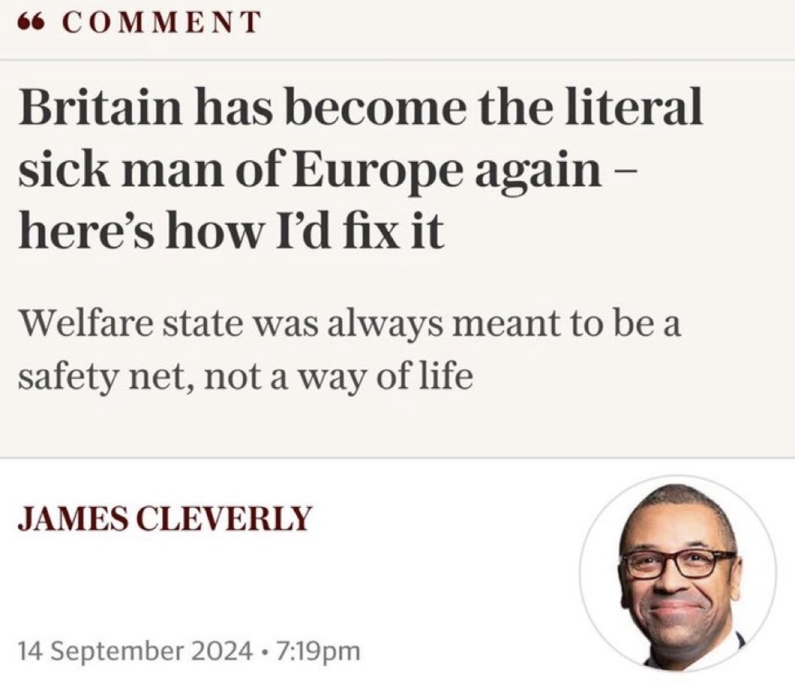 Maybe, <a href="/JamesCleverly/">James Cleverly🇬🇧</a>, after 14 truly dismal years of Tory government, it would be better to think about the *many* ways that you broke it in the first place and then consider why the hell anyone would trust you to fix it after that?
#TooSimple #TooSmug #TooSoon