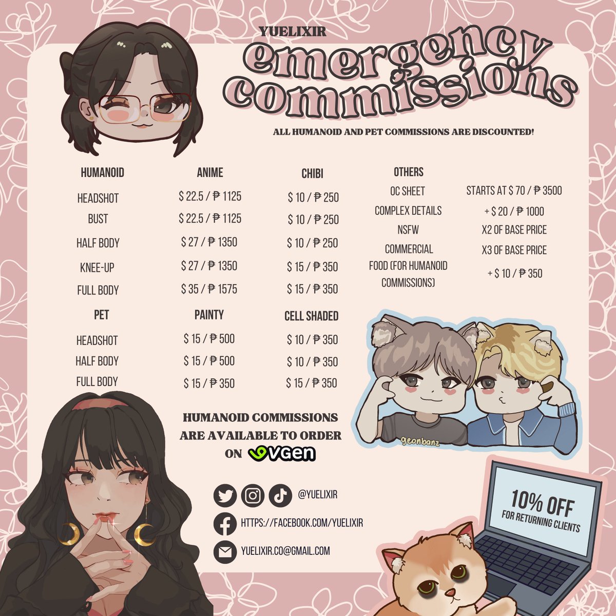 yuelixir's tweet image. Hi lovelies, my emergency commissions are open due to my school and medical expenses and my former employer hasn't paid me yet. 🥲 Attached below are my prices and TOS! RTs are highly appreciated 🫶🏻

vgen.co/yuelixir

#emergencycommissions