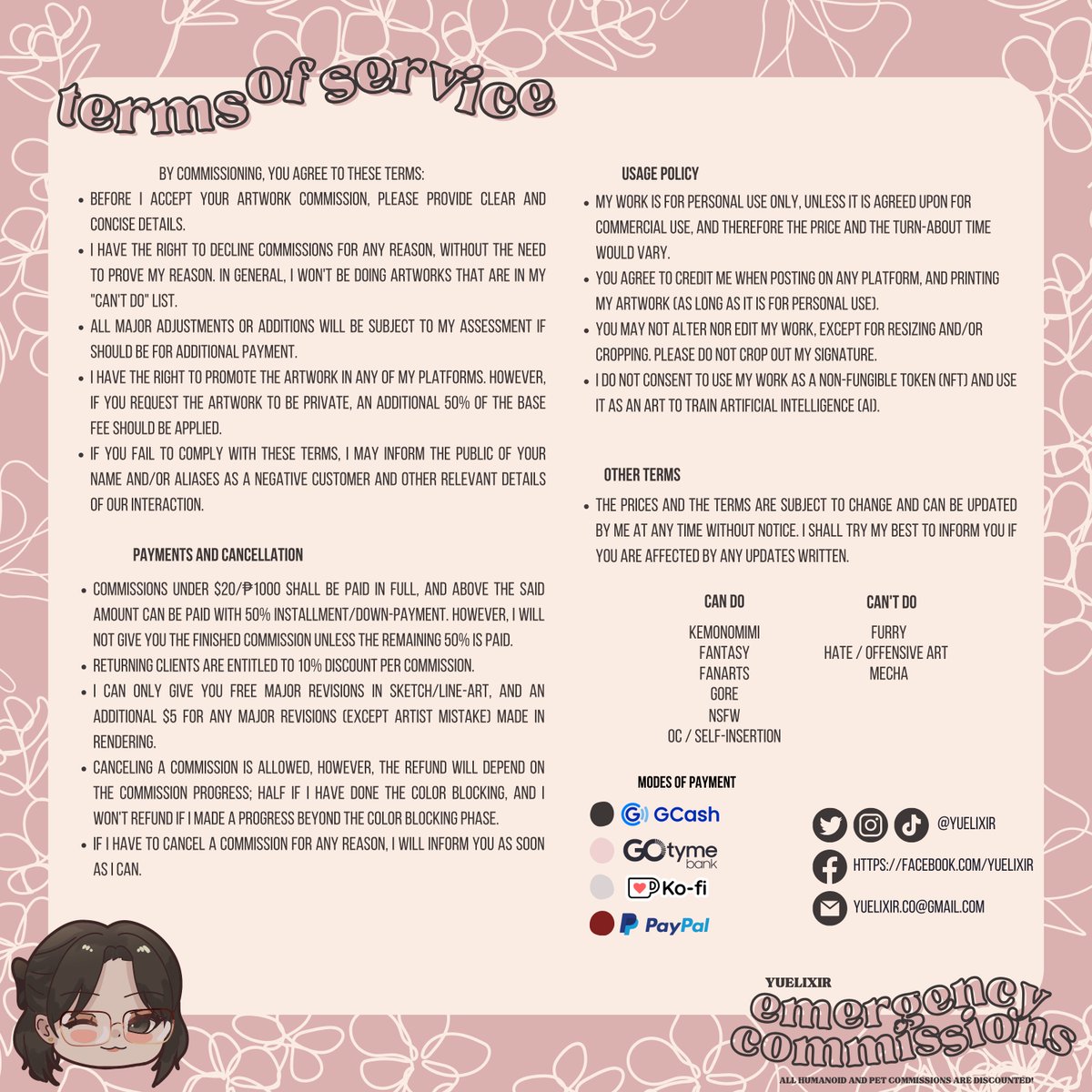 yuelixir's tweet image. Hi lovelies, my emergency commissions are open due to my school and medical expenses and my former employer hasn't paid me yet. 🥲 Attached below are my prices and TOS! RTs are highly appreciated 🫶🏻

vgen.co/yuelixir

#emergencycommissions