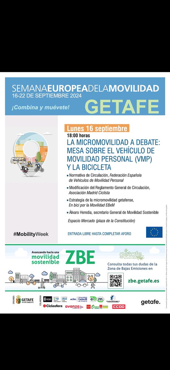 Empieza la semana se la movilidad en Getafe. 
Hoy debatimos sobre la micromovilidad con <a href="/FederacionVMP/">🇪🇦 FEVEMP - Federación Española de VMP</a> <a href="/Transxte/">🚉Álvaro F Heredia🚅🚈🚂</a> y <a href="/EBxMconsultoria/">EBxM</a> 

🚲🛴