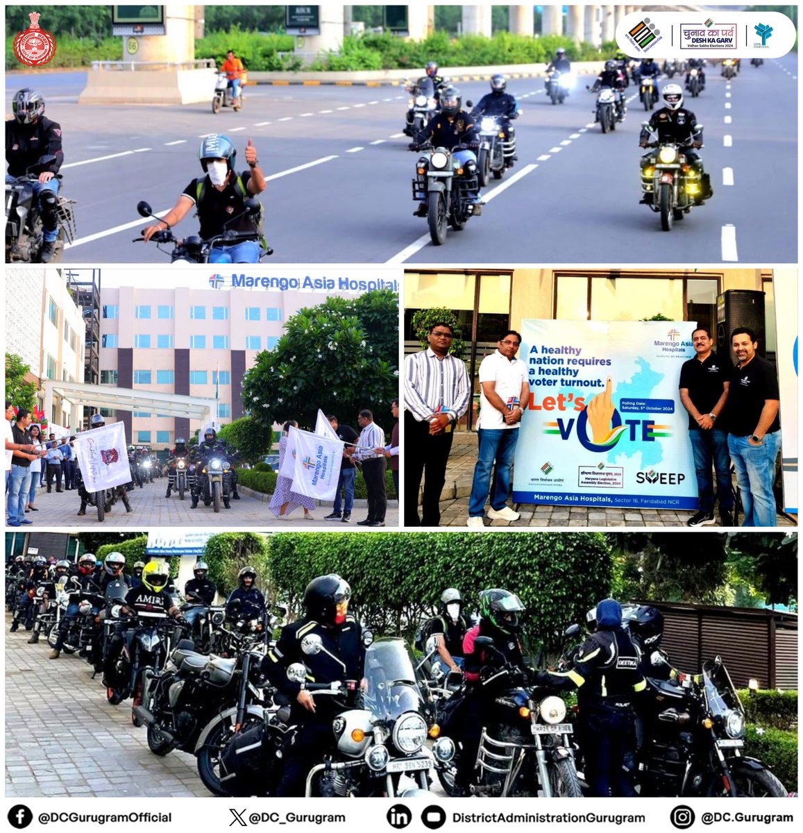 DC Gurugram (@dc_gurugram) on Twitter photo 🚴♂️ Marengo Asia Hospitals, Gurugram organized a Bike Rally to promote voter awareness under the #SVEEP campaign! 🗳️
The rally was flagged off by Dr. Virender Yadav, Chief Medical Officer of Gurugram, encouraging citizens to exercise their right to vote.
#VoterAwareness 🚴♂️ Marengo Asia Hospitals, Gurugram organized a Bike Rally to promote voter awareness under the #SVEEP campaign! 🗳️
The rally was flagged off by Dr. Virender Yadav, Chief Medical Officer of Gurugram, encouraging citizens to exercise their right to vote.
#VoterAwareness