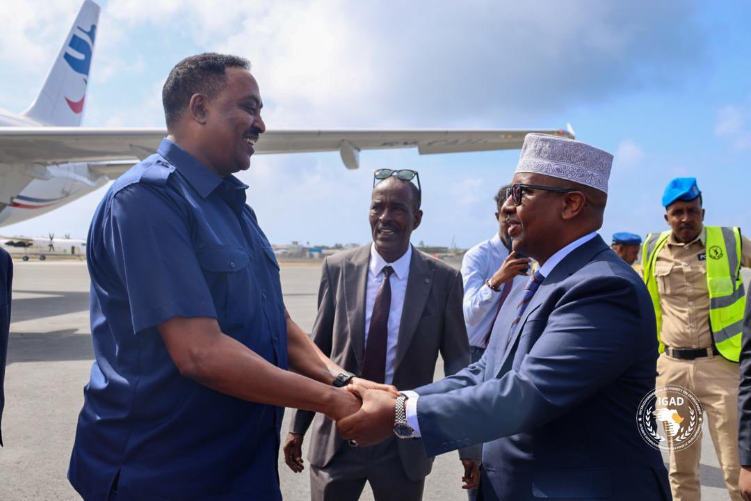 IGADsecretariat's tweet photo. IGAD Executive Secretary, H.E. @DrWorkneh, is in Mogadishu today on an official visit to the Federal Republic of #Somalia, where he will hold high-level talks with the Federal Government. This visit reaffirms IGAD's unwavering commitment to strengthening ties with Somalia and https://t.co/qcDwxeUXNz