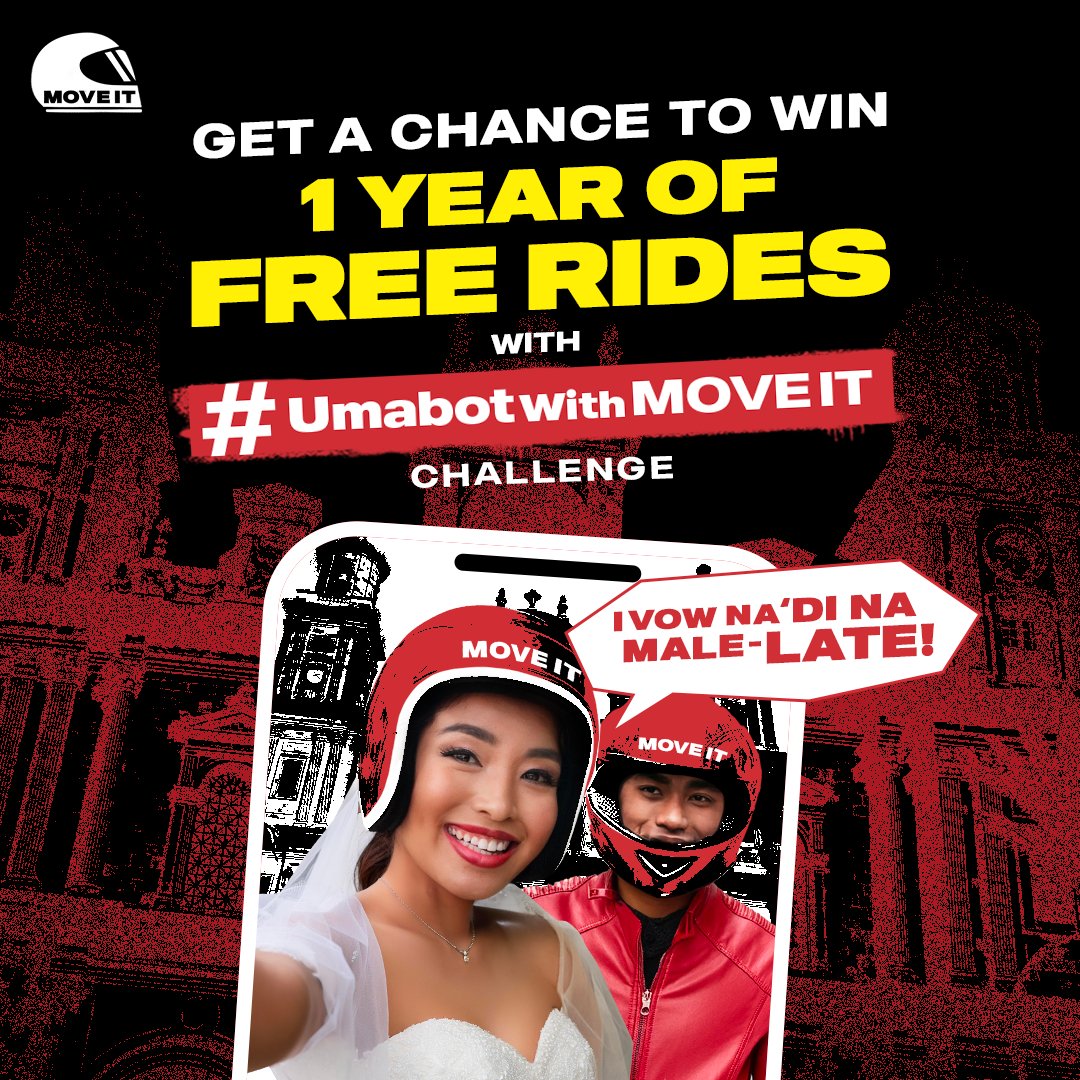 moveitph's tweet photo. Do you want to win 1 year worth of free rides? Syempre “I do” ang sagot mo d’yan! 🤑💸🏍️
Sali na sa #UmabotWithMoveIt challenge, MI!
‘Wag kalimutang sagutan ang Google Form for your entries to qualify: https://t.co/Uzj3XZfNde
For the detailed mechanics, visit https://t.co/mNn8tIsXMV
Book na, MI! ❤️
Per DTI Fair Trade Permit No. FTEB-200899 Series of 2024