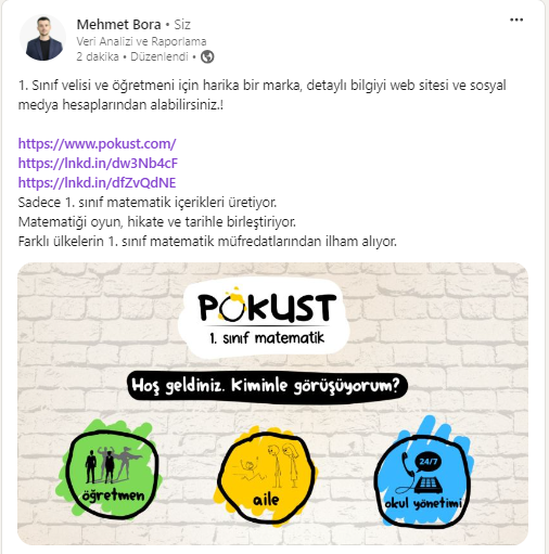 1. Sınıf velisi ve öğretmeni için harika bir marka, detaylı bilgiyi web sitesi ve sosyal medya hesaplarından alabilirsiniz.!

pokust.com
lnkd.in/dw3Nb4cF
lnkd.in/dfZvQdNE 

Farklı ülkelerin 1. sınıf matematik müfredatlarından ilham alıyor.