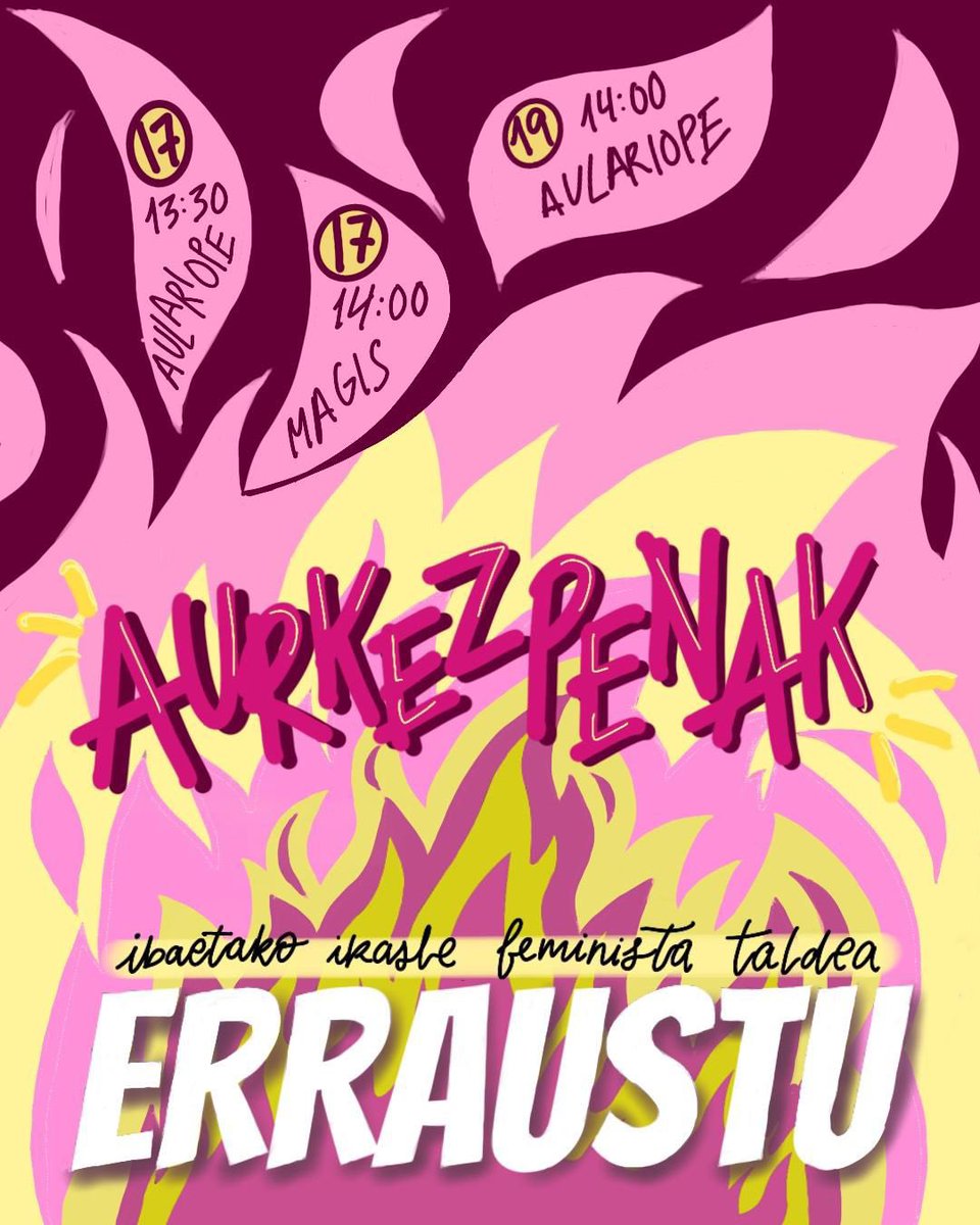 Kaixo Ikasle Feminista! ❤️‍🔥

Ikasturte honetan ere Ibaetako Ikasle Feministok antolatuta gaude eta dagokiguna borrokatzen jarraituko dugu

ADI GURE AURKEZPENETARA🫂

Gora borroka feminista!💜