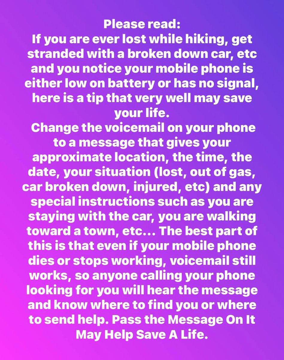 Supernatural979's tweet image. This is really a good idea please RT save a life #Hiking #BrokenDown #Stranded