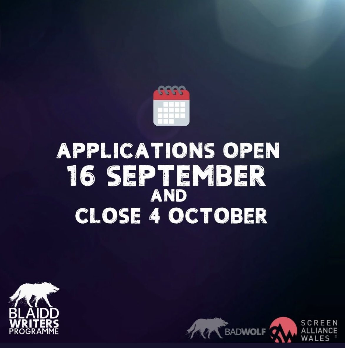Emma Obank (@emmaobank) on Twitter photo 🐺 Applications open at 9am for <a href="/BadWolf_TV/">Bad Wolf</a> and <a href="/ScreenAllianceW/">Screen Alliance Wales</a> #BlaiddWritersProgramme for new writing talent based in Wales 🏴 Apply to come and develop a script with us 🐺 and receive mentorship from @jackthorne <a href="/russelldavies63/">Russell T Davies</a> or Marnie Dickens 🔥🔗 screenalliancewales.com/blaidd 🐺 Applications open at 9am for <a href="/BadWolf_TV/">Bad Wolf</a> and <a href="/ScreenAllianceW/">Screen Alliance Wales</a> #BlaiddWritersProgramme for new writing talent based in Wales 🏴 Apply to come and develop a script with us 🐺 and receive mentorship from @jackthorne <a href="/russelldavies63/">Russell T Davies</a> or Marnie Dickens 🔥🔗 screenalliancewales.com/blaidd