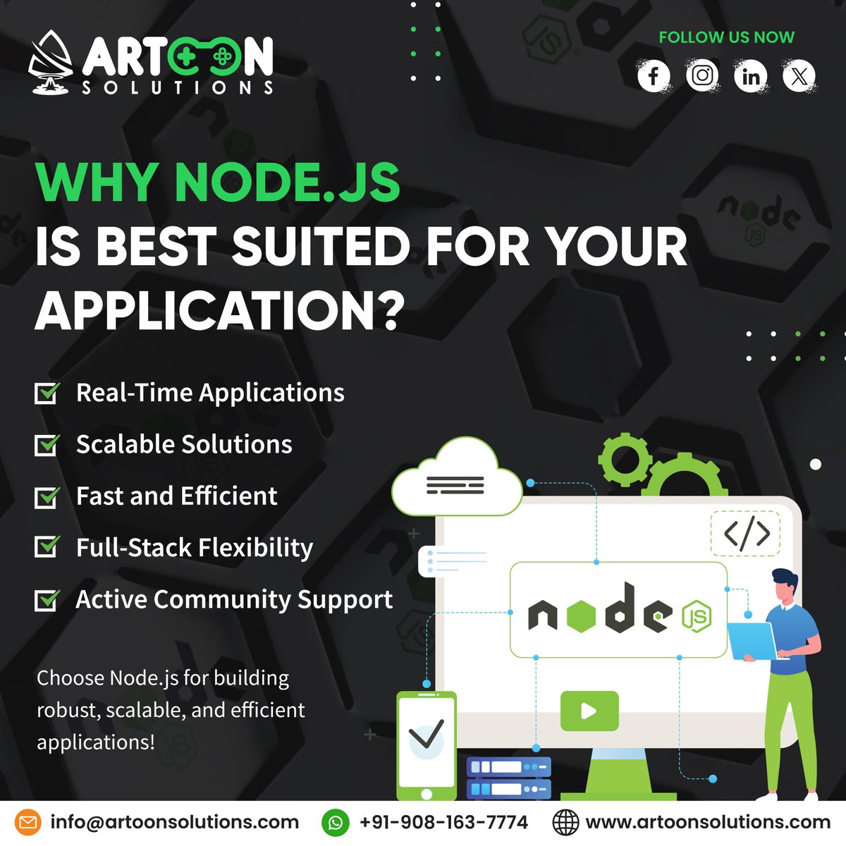 artoonsolutions's tweet image. Looking for scalable, real-time, and efficient solutions for your app? Node.js offers full-stack flexibility with the speed and support you need. Choose Node.js for your next project! 

#Nodejs #ScalableSolutions #RealTimeApplications #FullStackDevelopment #WebTech