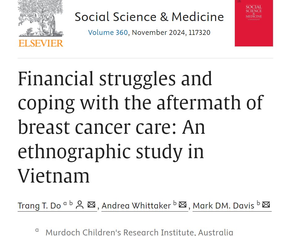 Our new publication in <a href="/socscimed/">Soc Sci & Medicine</a> with Prof <a href="/andreawhittak18/">Andrea Whittaker</a> and Prof <a href="/DrMarkDMDavis1/">Dr Mark D M Davis</a> <a href="/MonashArts/">Monash Arts</a> explores the various coping practices used by affected families in 🇻🇳 to ensure their economic survival following #breastcancer treatment #LMICs #globalhealth shorturl.at/ZUgbB