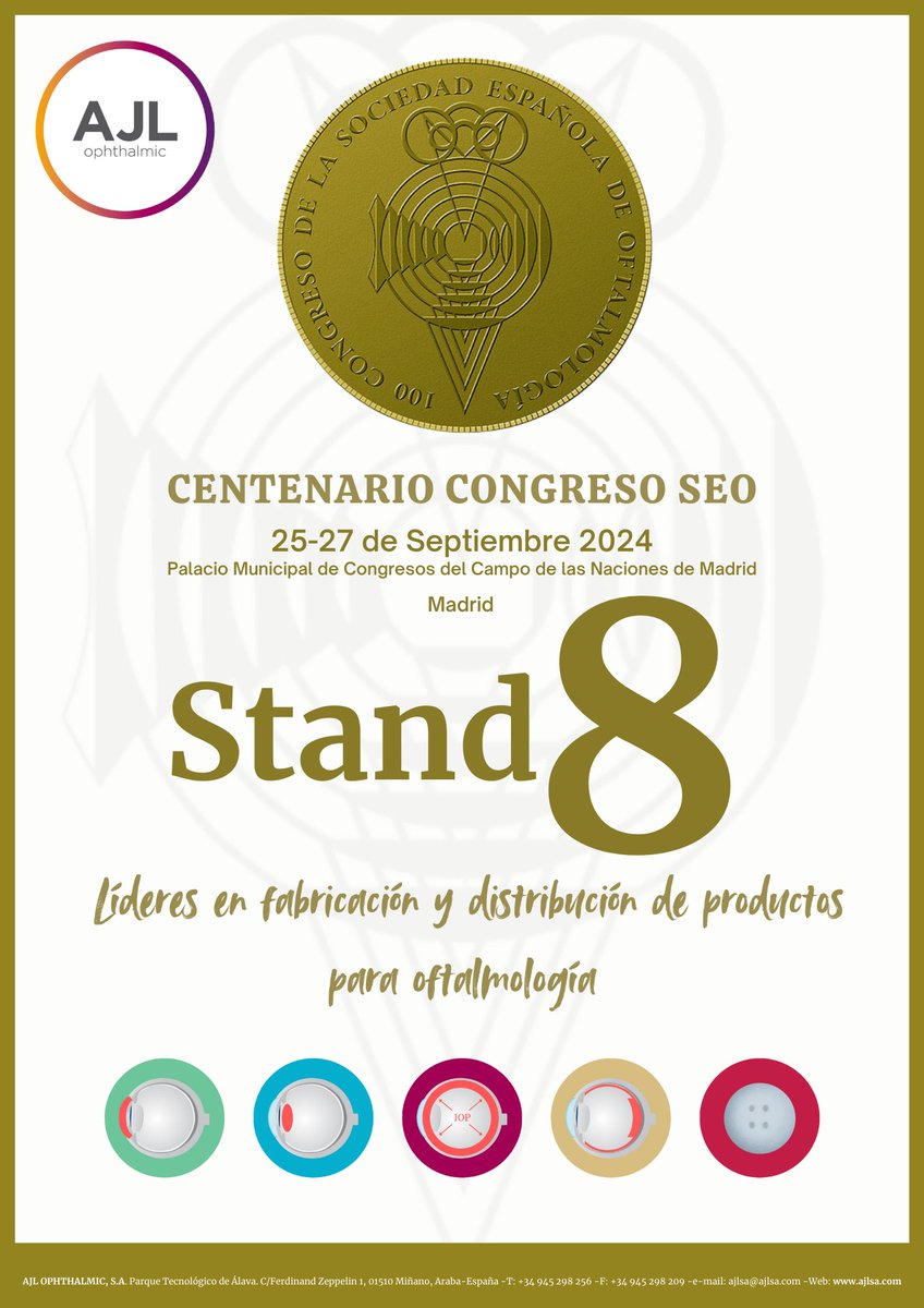 🔶Os esperamos el próximo 25 de septiembre en el congreso #SEO2024, donde podrás conocer los productos innovadores de AJL Ophthalmic y los productos de distribución.

En AJL Ophthalmic somos líderes en fabricación y distribución de productos para oftalmología.