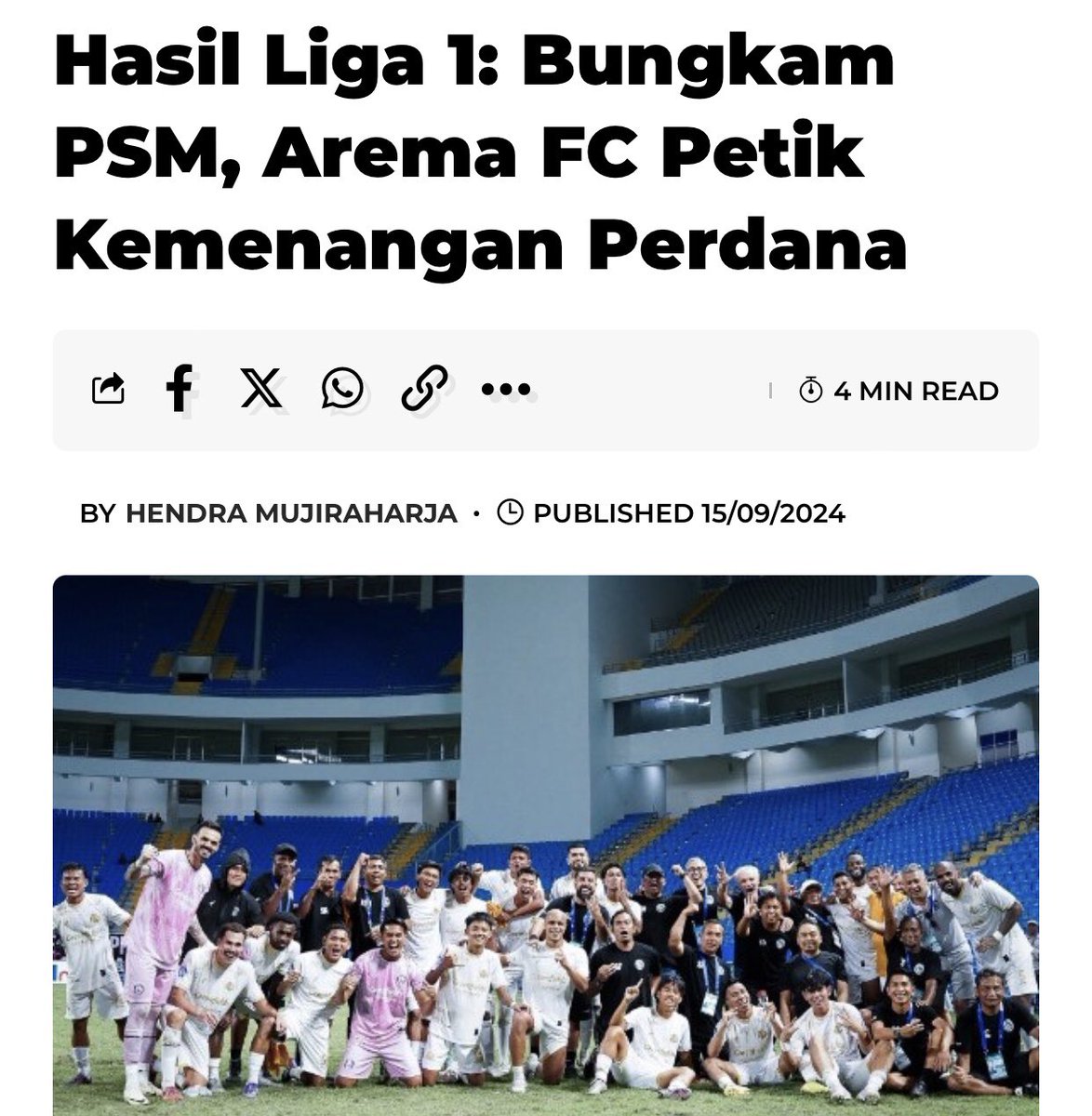 pendukungTimnas's tweet photo. Hasil Liga 1: Bungkam PSM, Arema FC Petik Kemenangan Perdana

#berita #sepakbola #liga1 #psmmakassar #arema #briliga1
PSSI Anindya Bakrie Kadin Libur https://t.co/hEZHQDbqq7