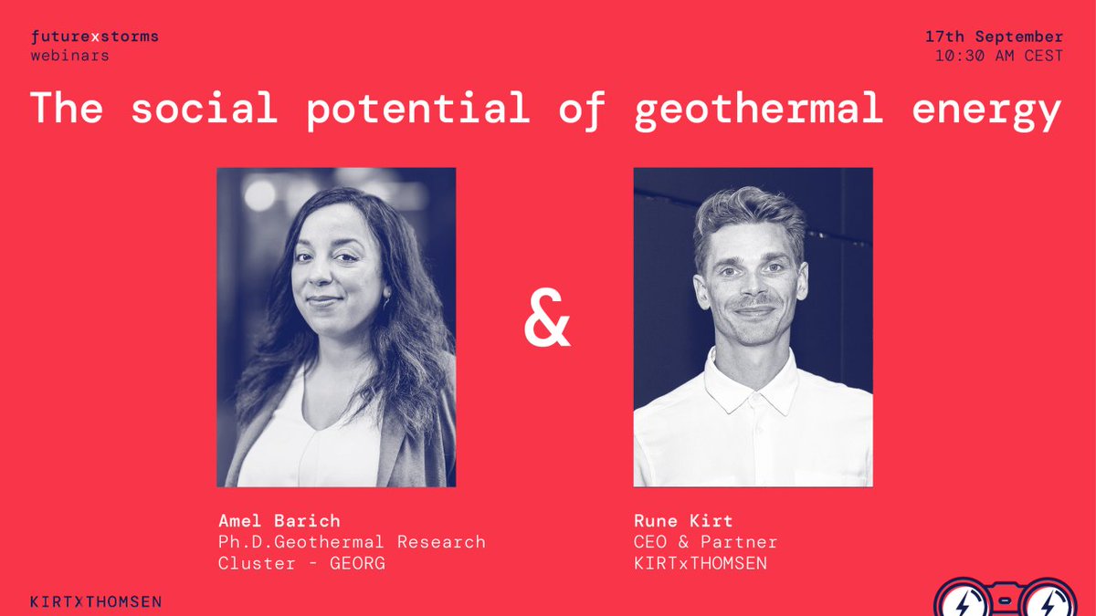 TUESDAY x WEBINAR 🔊
🔗 Teams link to join webinar: teams.microsoft.com/l/meetup-join/….

Future Storms webinar about Social Geothermal and how to unlock the potential of geothermal energy from a social perspective? Tuesday 17th Sept at 10.30 AM CEST with expert guest speaker Amel Barich