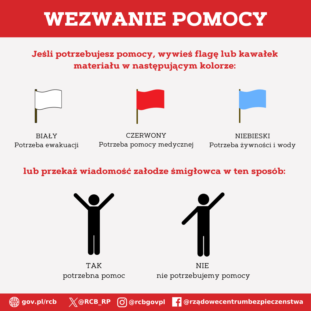 Rządowe Centrum Bezpieczeństwa (@rcb_rp) on Twitter photo Prognozy <a href="/IMGWmeteo/">IMGW-PIB METEO POLSKA</a> wskazują, że sytuacja meteo będzie się stabilizowała. Niezmiennie trudna pozostaje sytuacja hydrologiczna🌊, w związku z czym możliwe są kolejne ewakuacje🏠.
Jeżeli potrzebujesz pomocy - wywieś flagę, kawałek materiału lub pokaż to gestem.
Informacje jak Prognozy <a href="/IMGWmeteo/">IMGW-PIB METEO POLSKA</a> wskazują, że sytuacja meteo będzie się stabilizowała. Niezmiennie trudna pozostaje sytuacja hydrologiczna🌊, w związku z czym możliwe są kolejne ewakuacje🏠.
Jeżeli potrzebujesz pomocy - wywieś flagę, kawałek materiału lub pokaż to gestem.
Informacje jak