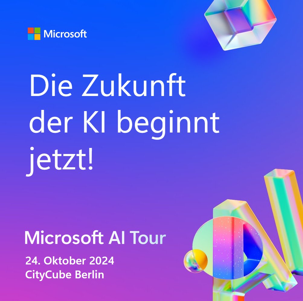 📣 #MicrosoftAITour – Erleben Sie am 24. Oktober im CityCube Berlin, wie Sie mit #KI Ihre größten geschäftlichen Herausforderungen lösen und neue Wachstums-möglichkeiten erschließen können.

➡️ Jetzt anmelden: msft.it/6018mOwap