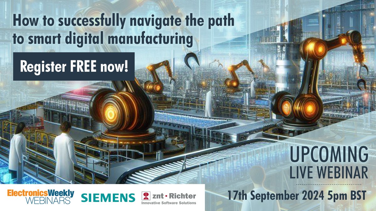 ElectronicsNews's tweet image. Webinar alert- one day left!

Unlock the potential of Smart Manufacturing.

Join us for a webinar by @Siemens to learn tactics for navigating the digital manufacturing landscape. 

Register:
ow.ly/bMPF50SOaY2 

#SmartManufacturing #TransformTheEveryday #electronicsweekly