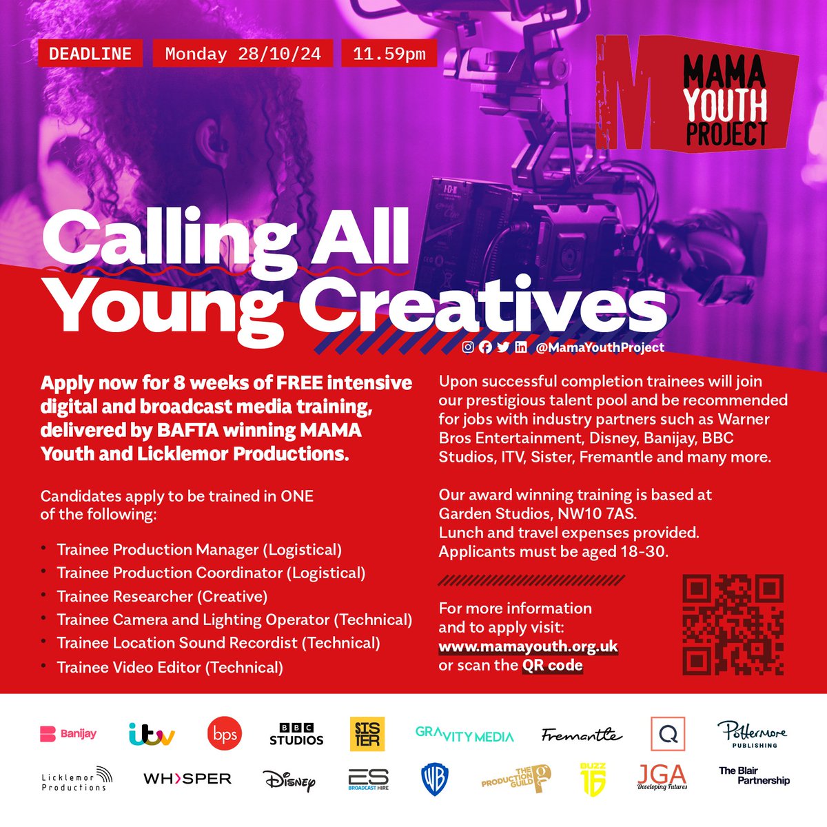 PRIMETIME (@primetimenetwrk) on Twitter photo Applications are now open for <a href="/MAMAYouth/">MAMA Youth Project</a> Digital & Broadcast Training! Unlock your instant industry access with this FREE BAFTA & RTS award winning training. Lunch & travel covered. Click the link to check eligibility & apply mamayouth.org.uk/training/digit… Applications are now open for <a href="/MAMAYouth/">MAMA Youth Project</a> Digital & Broadcast Training! Unlock your instant industry access with this FREE BAFTA & RTS award winning training. Lunch & travel covered. Click the link to check eligibility & apply mamayouth.org.uk/training/digit…