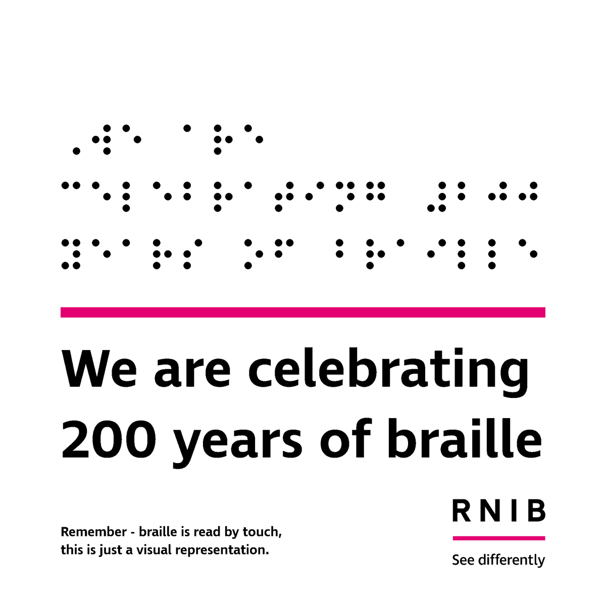 🎂  Happy 200th birthday, braille! We're celebrating the tactile reading system that enables millions of blind and partially sighted people access the power of literacy.

Celebrations begin with a #Braille200 special series on <a href="/RNIBRadio/">RNIB Connect Radio</a> all this week: rnib.org.uk/connect-radio 📻