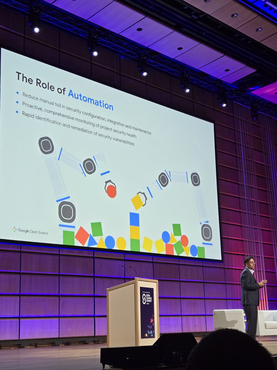TweetFromHilary's tweet image. "We want automation to reduce developer toil," says Abhishek Arya from @Google, to provide a more effective security landscape. #AI can help #fuzztesting as one example cited. #OSSUMMIT #OSSEU
