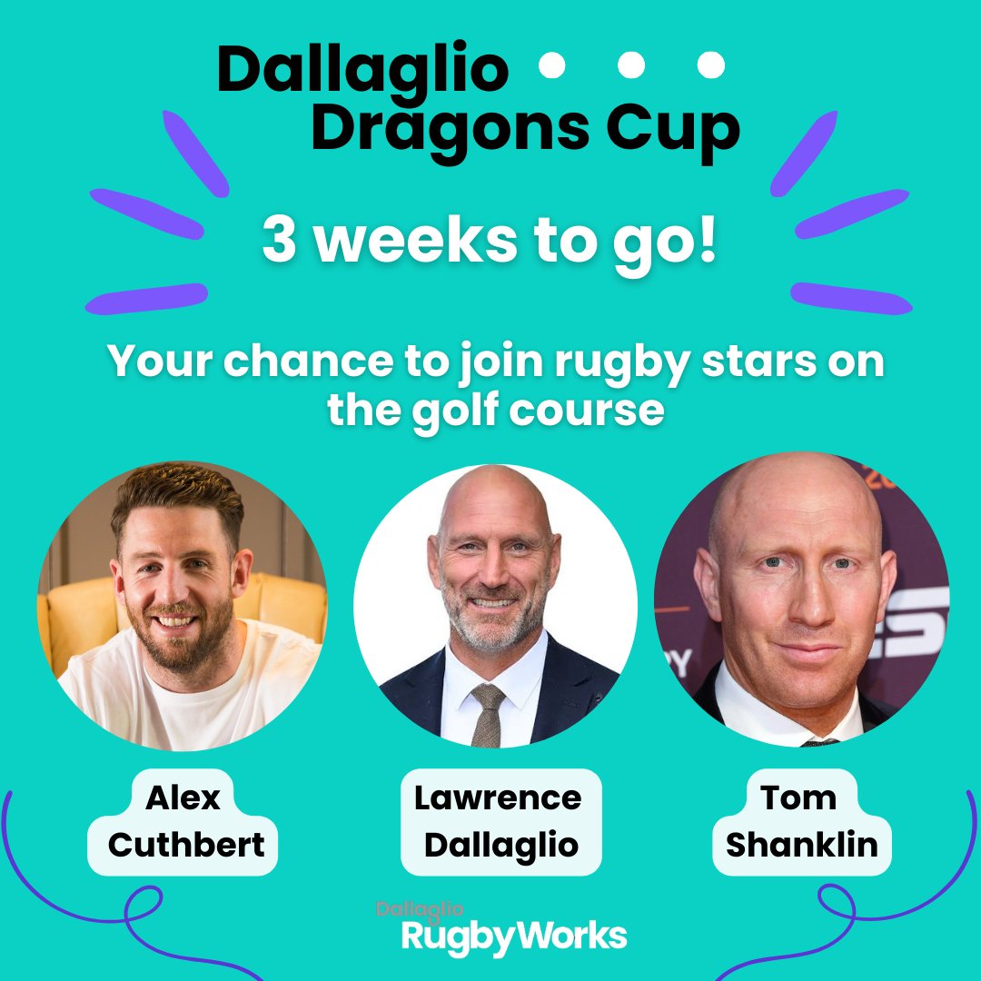 Don't miss your chance to tee off with rugby legends!🏌️‍♂️
<a href="/dallaglio8/">Lawrence Dallaglio</a>, <a href="/acuthbert11/">Alex Cuthbert</a> and <a href="/TomShanklin/">Tom Shanklin</a> will all be joining us at the Dallaglio Dragons Cup! ⛳️
 
📅 Thursday 3rd October 2024
📍 St Pierre Golf Club, Wales
 
Sign up now: ✉️ rachel@dallagliorugbyworks.com