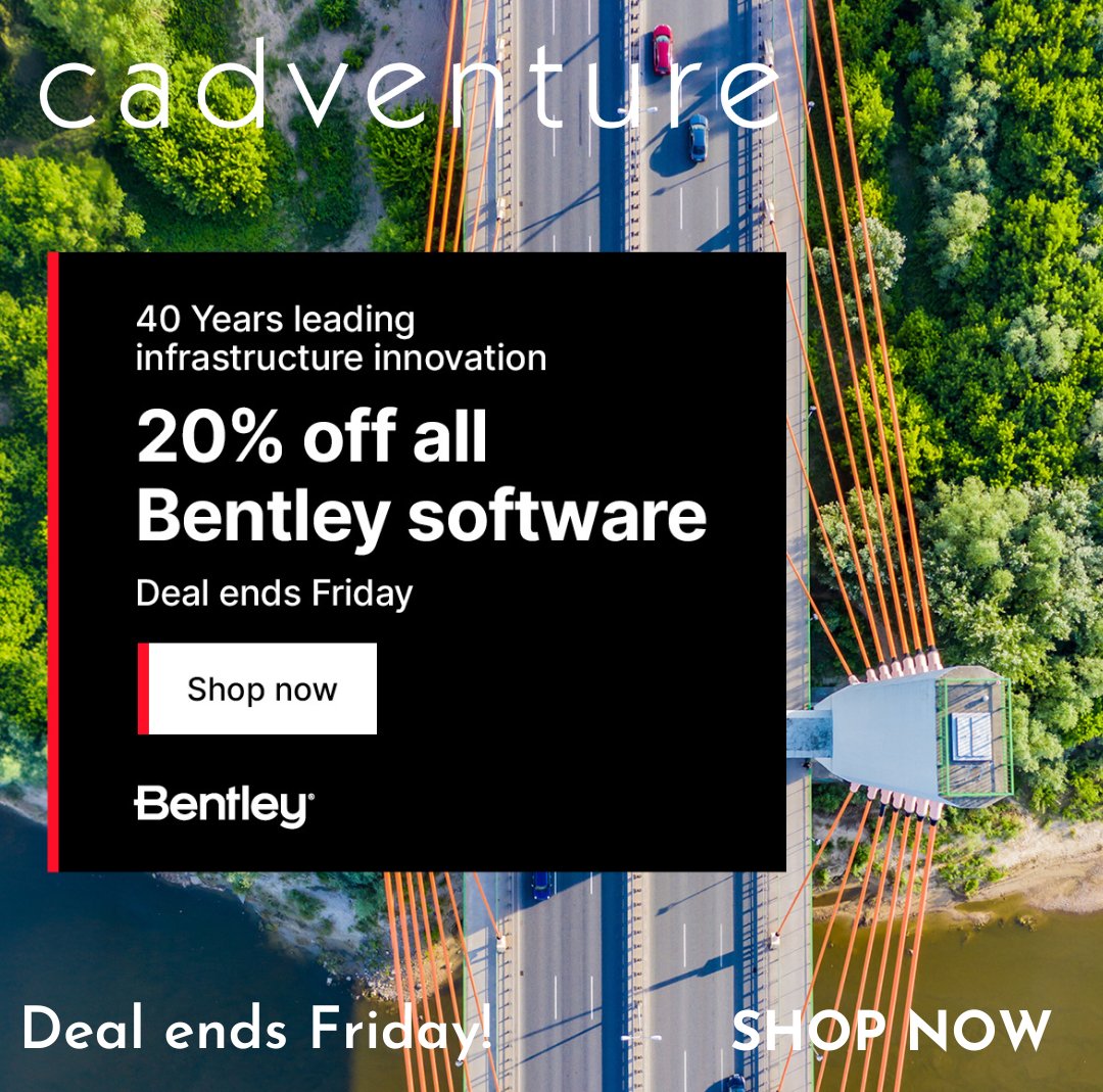 Celebrate #Infrastructure Appreciation Week with us by enjoy 20% off all <a href="/BentleySystems/">Bentley Systems, Inc</a> 12-month subscriptions
Use the promo code: THANKS24 at checkout bit.ly/4eoOMyz
Terms and conditions apply

#Bentleysystems #BuywithCadventure #20%discount