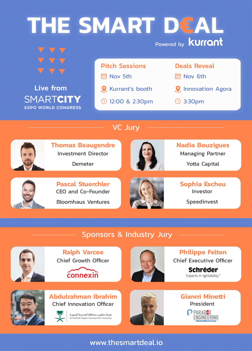 Kurrant (@kurranti) on Twitter photo We are thrilled to announce the timings for Kurrant’s inaugural smart city and utility investment event at the <a href="/SmartCityexpo/">Smart City Expo World Congress</a> in Barcelona!
Get ready to witness groundbreaking pitches, exclusive deal announcements, and connect with key players in the smart city and utility We are thrilled to announce the timings for Kurrant’s inaugural smart city and utility investment event at the <a href="/SmartCityexpo/">Smart City Expo World Congress</a> in Barcelona!
Get ready to witness groundbreaking pitches, exclusive deal announcements, and connect with key players in the smart city and utility
