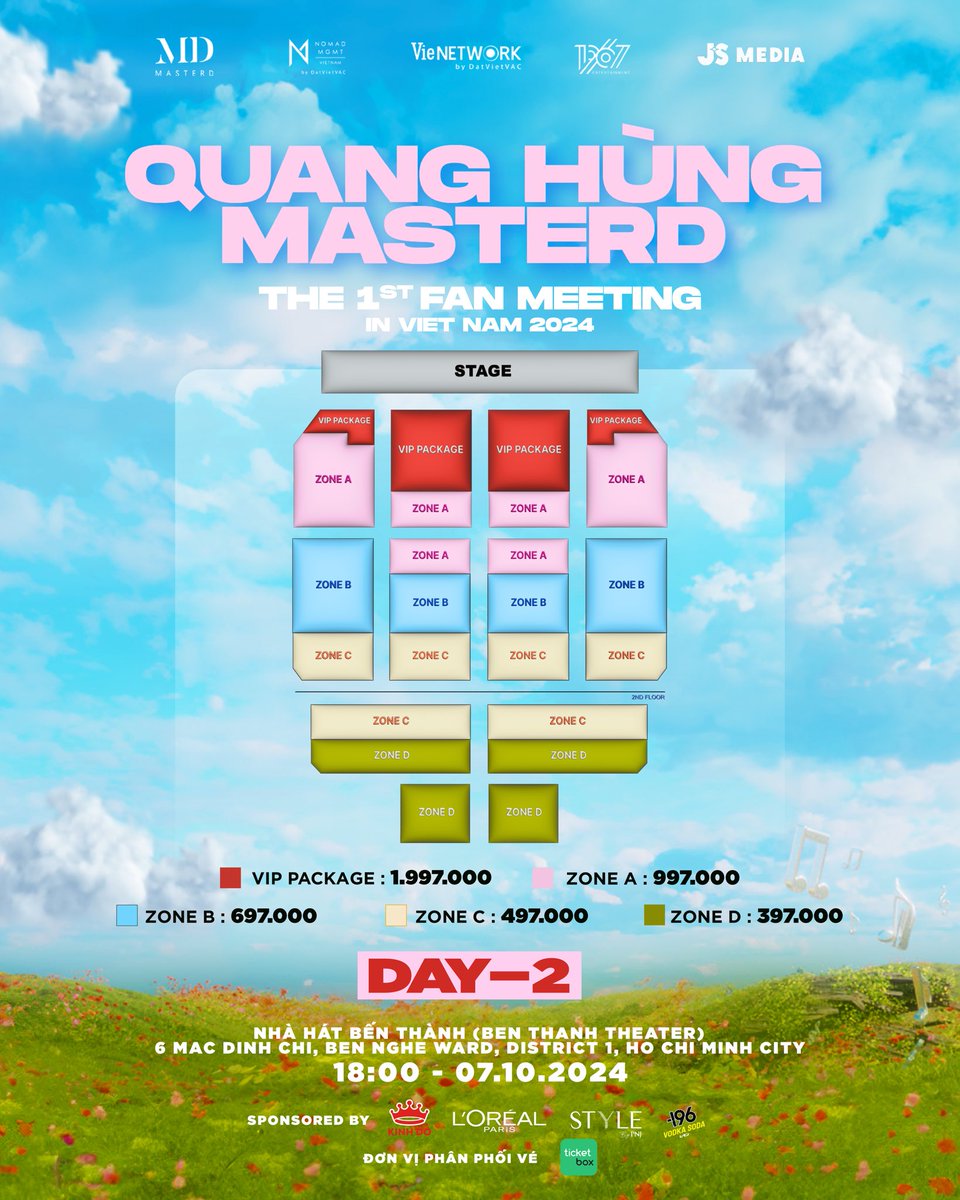 QH_MasterD's tweet photo. The 1st Fan Meeting in Viet Nam 2024 | DAY-2
18:00 - 7.10.2024 
📍 Nhà Hát Bến Thành (Ben Thanh Theater)
6 Mac Dinh Chi, Ben Nghe Ward, District 1, Ho Chi Minh City

Rất biết ơn Muzik đã Sold Out vé DAY-1 nên Hùng sẽ tổ chức thêm 1 ngày nữa, hi vọng rằng sẽ được gặp đầy đủ mọi người nhé. Thông tin ngày bán vé sẽ được công bố sau, hãy theo dõi fanpage để cập nhật. 
Sẵn sàng chưa Muzik ơiiiii 🐼🎉 

#QuangHungMasterD #The1stFanMeetinginVietNam #Kinhdo #MONDELEZ #LorealParis #StylebyPNJ #196VODKASODA #PepsiCo