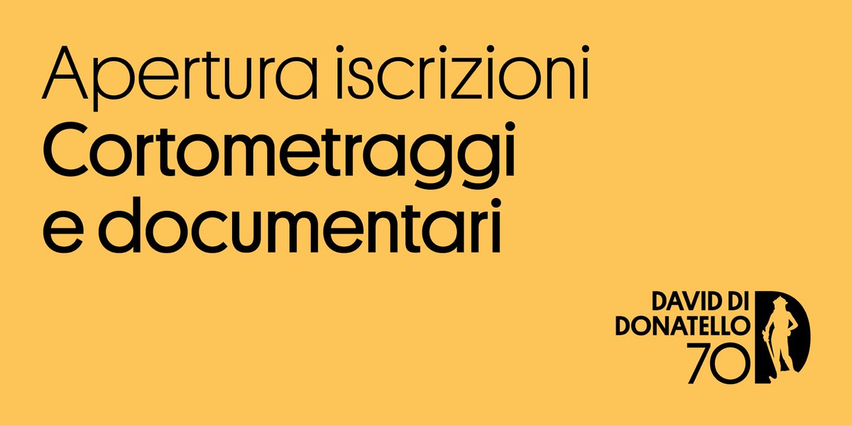 Sono aperte fino al 30 novembre le iscrizioni dei cortometraggi e dei documentari al #David70 

Leggi il regolamento e compila i moduli sul nostro sito ufficiale!