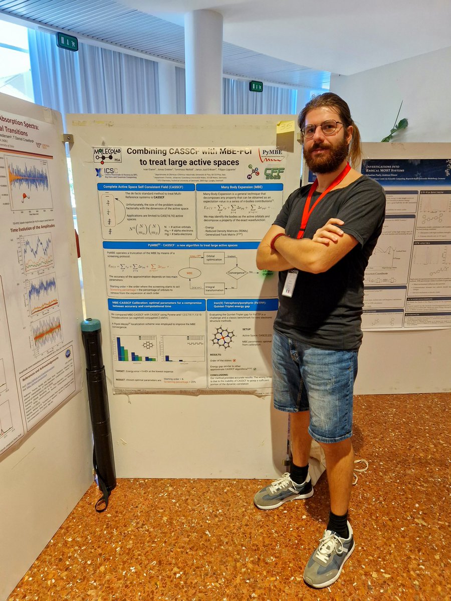 MolecolabPisa's tweet image. “Combining CASSCF with MBE-FCI to treat large active spaces”
•
Ivan Giannì presenting at the “European Summerschool in Quantum Chemistry” #esqc24

#moleconews #casscf #theoreticalchemistry #compchem #summerschool #molecolab