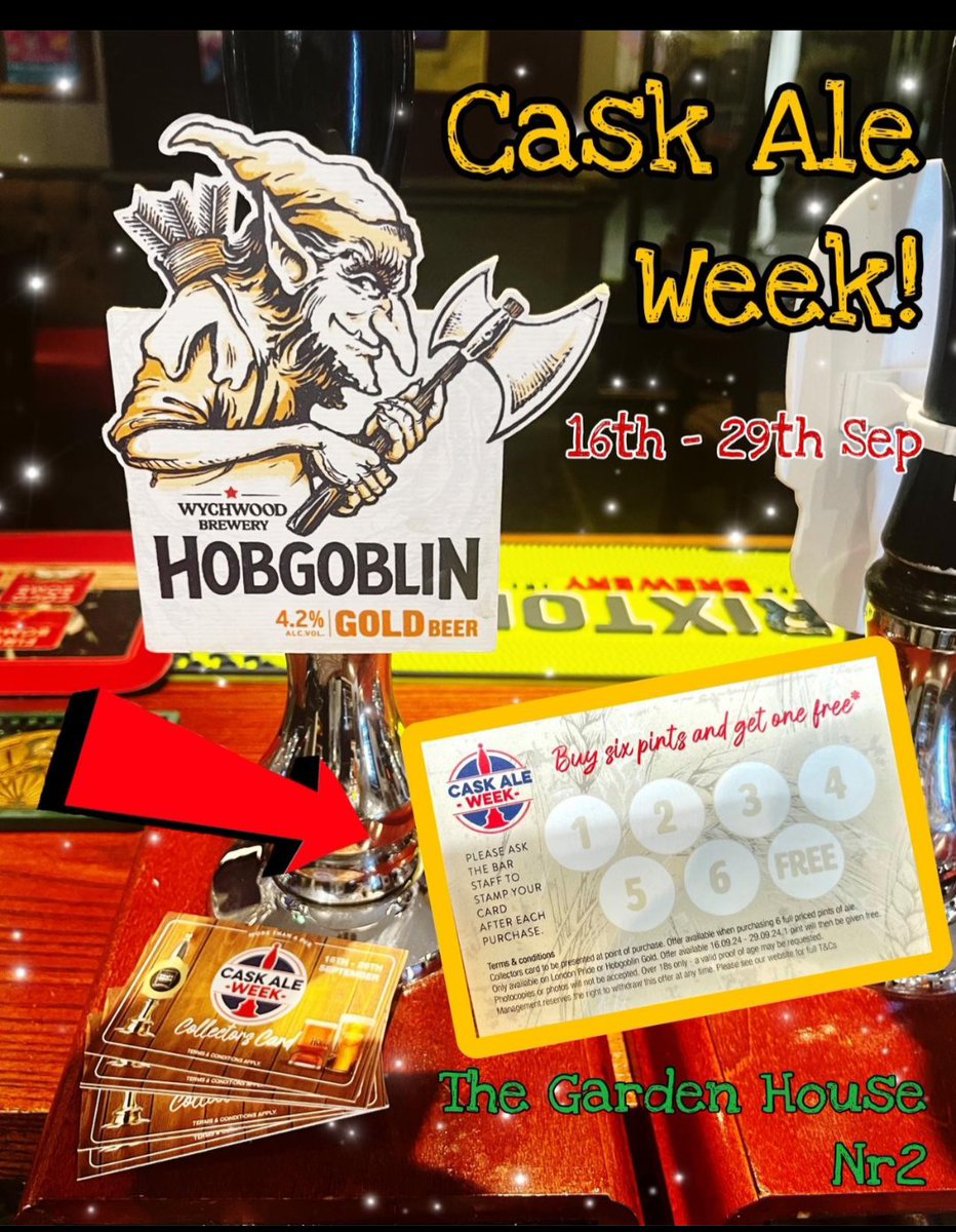 TheGardenHouse5's tweet photo. @caskaleweek #CaskAleWeek #nr2 #loyalitycards #caskisking @HobgoblinBeer @RealAleFinder @uearealale #freshers #freshersweek #trycask #MyPub https://t.co/GfPU88kJx4