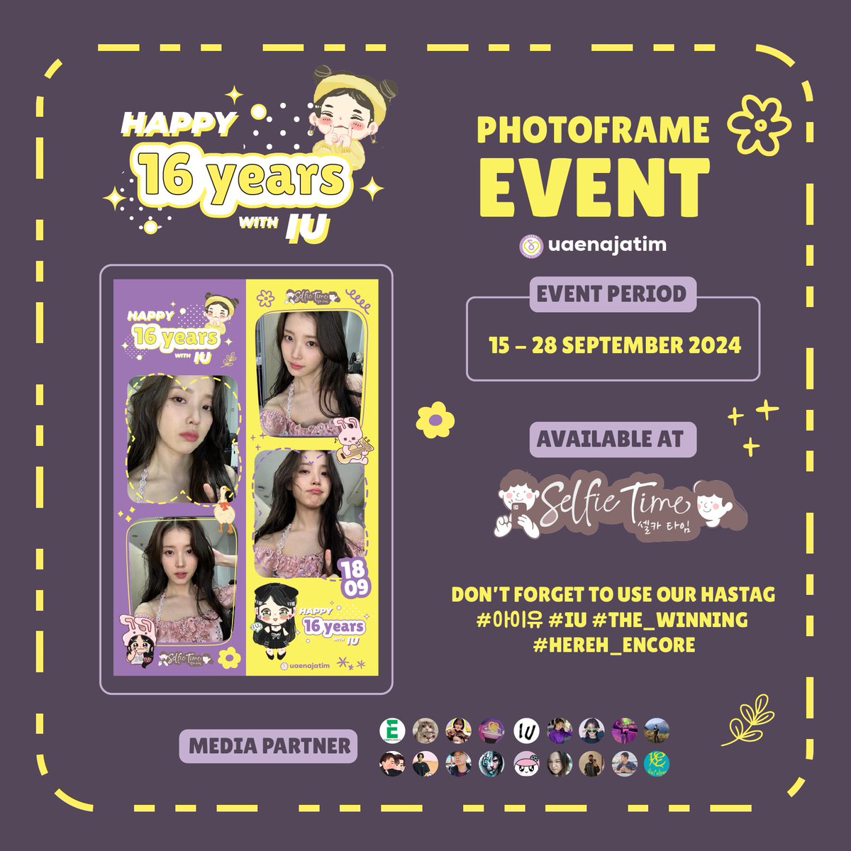 IUaenafess's tweet photo. Happy 16 Years with IU 🐰
PHOTO FRAME EVENT (INDONESIA)
by @uaenajatim
🗓 15-28 September
📍 @selfietimeid
Share your moment with hashtag #아이유 #IU #THE_WINNING #HEREH_ENCORE https://t.co/jO3YfJEXq8