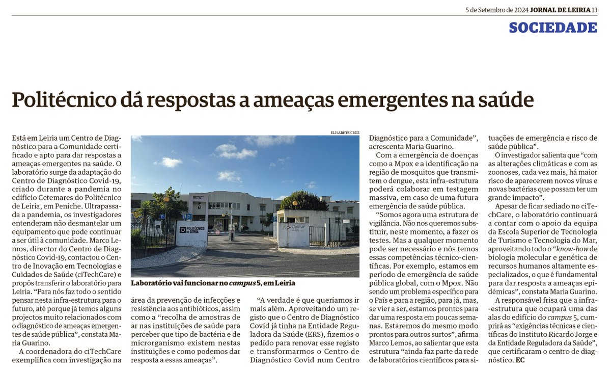 Lemos Lab (@lemos_lab) on Twitter photo @LEMOS_lab efforts to contain #Covid19 extend beyond the pandemic.
<a href="/ESTM_IPL/">ESTM - POLITÉCNICO DE LEIRIA</a>, <a href="/ESSLei/">ESSLei</a> & <a href="/ciTechCare/">ciTechCare</a> have joined forces to create a structure to respond to future health threats. A great example of academia collaborating to serve society! 👏
#Innovation #Health <a href="/MAREscience/">MARE</a> @LEMOS_lab efforts to contain #Covid19 extend beyond the pandemic.
<a href="/ESTM_IPL/">ESTM - POLITÉCNICO DE LEIRIA</a>, <a href="/ESSLei/">ESSLei</a> & <a href="/ciTechCare/">ciTechCare</a> have joined forces to create a structure to respond to future health threats. A great example of academia collaborating to serve society! 👏
#Innovation #Health <a href="/MAREscience/">MARE</a>
