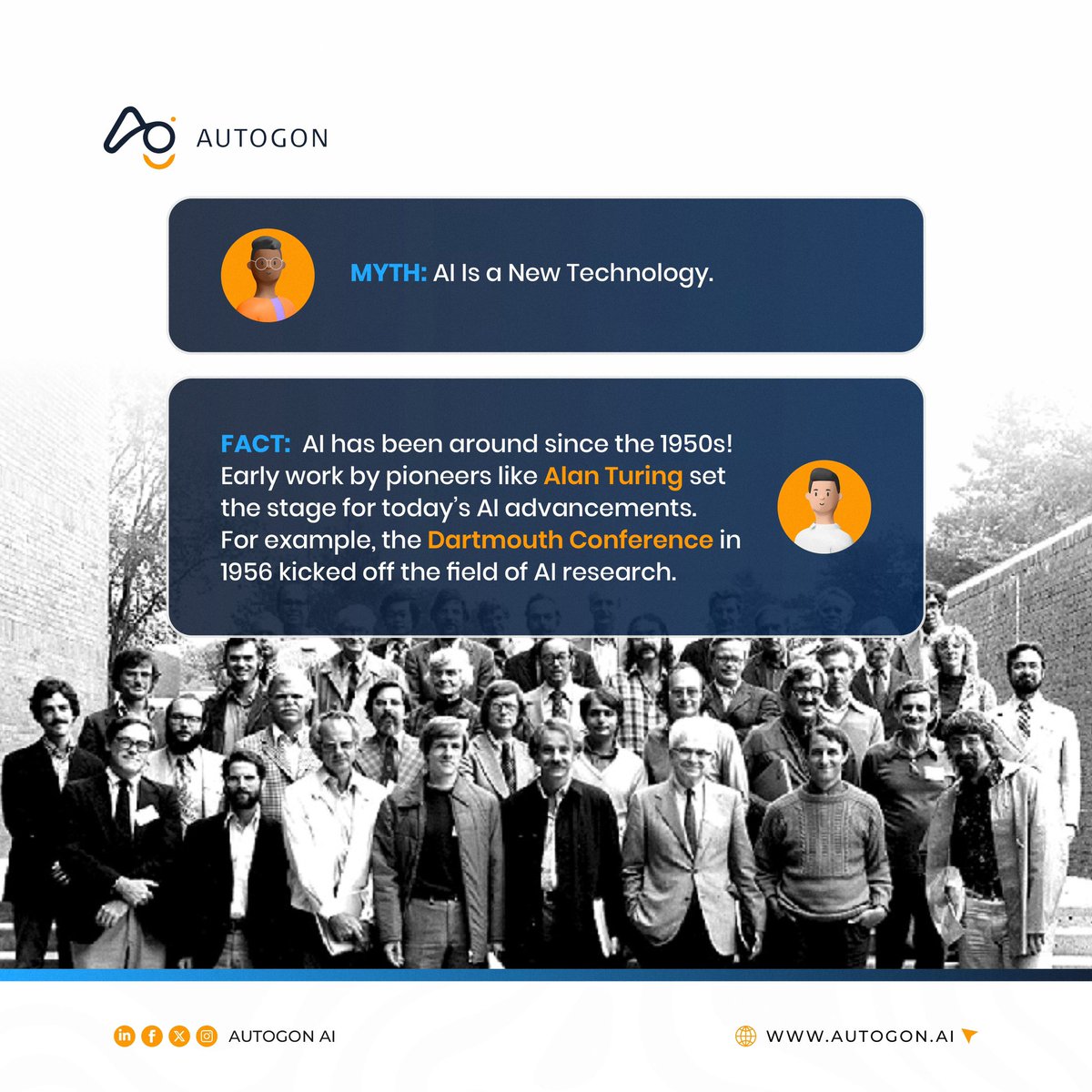 Autogon_AI's tweet image. AI isn’t a futuristic concept—it’s been around since the 1950s, constantly evolving. Today’s advancements are built on decades of innovation, making AI smarter and more impactful than ever.
#AutogonAI #AIThroughTheYears #NocodeAi #Tech4All