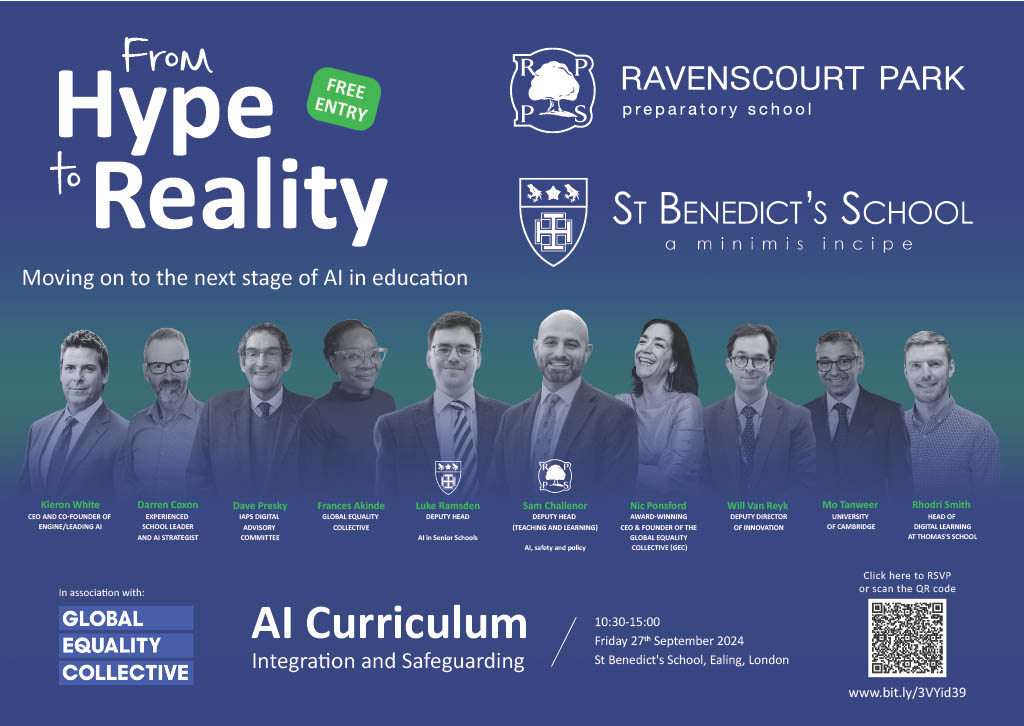 Rhodri Smith (@techwithrhodri) on Twitter photo I'm excited to join this amazing group of speakers at 'From Hype to Reality' at <a href="/stbenedicts/">St Benedict's School</a> on Friday 27th September.
This event will cover all aspects of AI in Education including safeguarding and integration.
Book your place now for free: forms.office.com/e/nkSpUh4sLs I'm excited to join this amazing group of speakers at 'From Hype to Reality' at <a href="/stbenedicts/">St Benedict's School</a> on Friday 27th September.
This event will cover all aspects of AI in Education including safeguarding and integration.
Book your place now for free: forms.office.com/e/nkSpUh4sLs