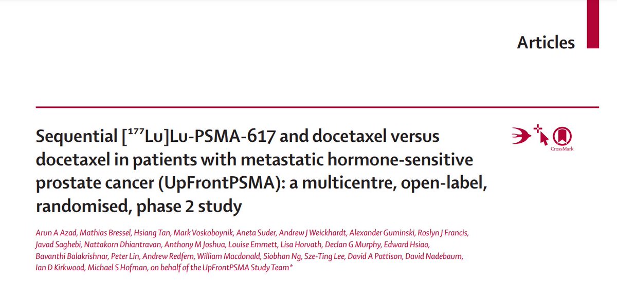 Presented at #ESMO24 and published simultaneously <a href="/TheLancetOncol/">The Lancet Oncology</a>: thelancet.com/journals/lanon…

The randomised ph2 UpFrontPSMA study: 

Sequential [177Lu]Lu-PSMA-617 and docetaxel versus docetaxel in patients with metastatic hormone-sensitive #prostatecancer