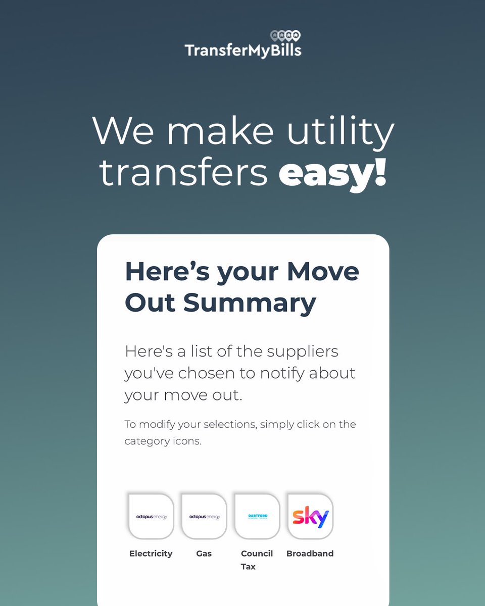 TransferMyBills's tweet image. Moving House? 🏠 

Our easy to follow process ensures a smooth transition of your utilities by managing the transfer of payment details and account information 👏

Get started at transfermybills.com

#utilitytransfer #movingservices