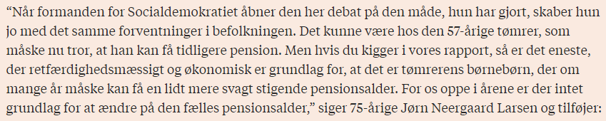 Der er intet grundlag for at tale om uretfærdighed i pensionsalderen, når man ser det inden for en generation, siger formand for Pensionskommissionen. Han mener, at Mette Frederiksen nu har åbnet en farlig debat borsen.dk/nyheder/politi… #dkpol #dkøko
