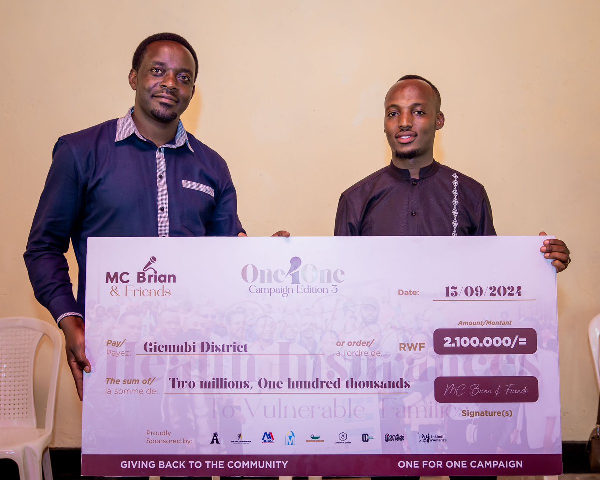 ShemNateteBrian's tweet photo. We are overjoyed to announce that MC Brian &amp; Friends have donated
MUTUELLE DE SANTÉ to 148 FAMILIES BENEFITING 700 INDIVIDUALS worth 2.1 M to @GicumbiDistrict 
This was made possible thru the support of every1 involved.
GOD BLESS YOU ALL for Saving Lives
#GivingBackToTheCommunity https://t.co/zEGwOsr2vy