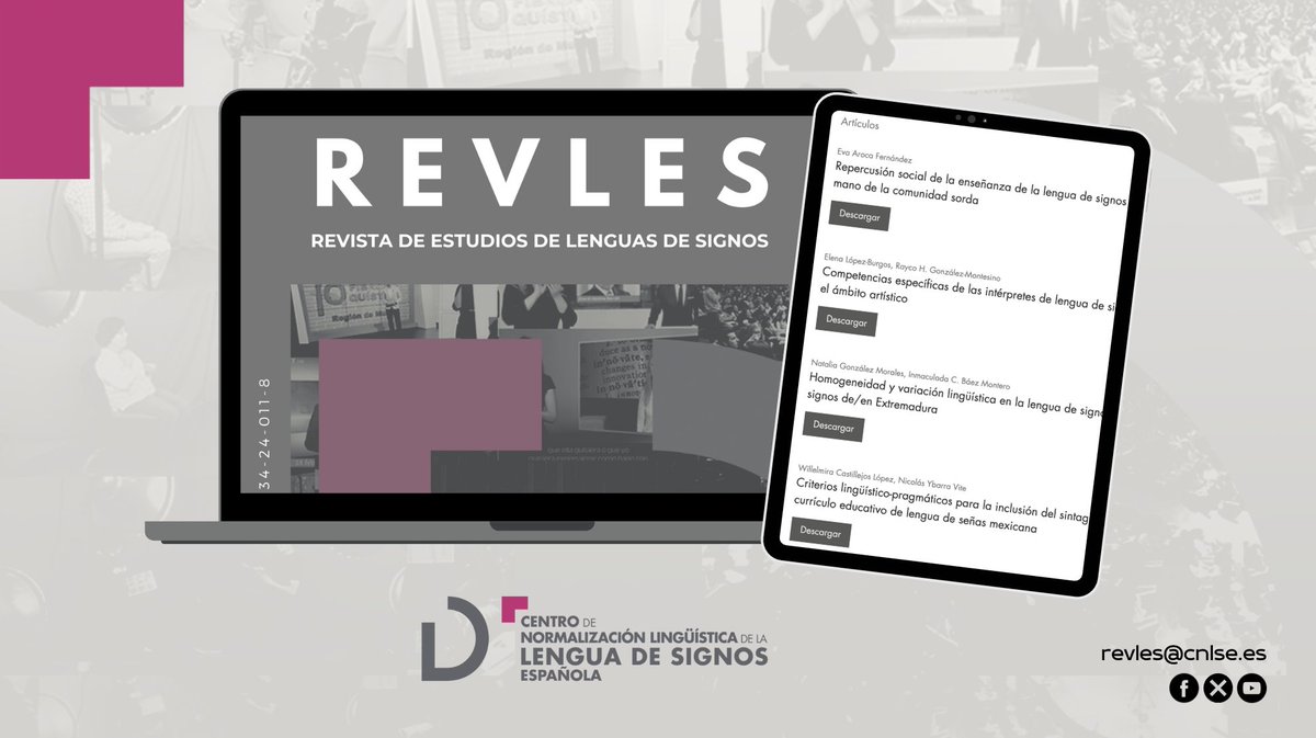 CNLSE's tweet photo. La sección de artículos del núm.º 6 de #REVLES recoge estudios que abarcan el impacto de la enseñanza de #LSE por parte de #ELSES, competencias específicas para interpretar canciones, la variación en Extremadura y la inclusión del SN en cursos de #LSM.
💻 https://t.co/vK6HYAwYXj https://t.co/v0JRPJnsHZ