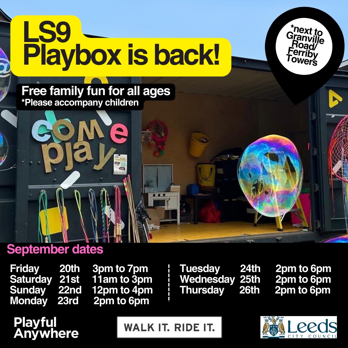 Hey Lincoln Green!
@playbox01 is back for 7 days starting this Friday 2pm to 6pm.
Next to Granville Road.