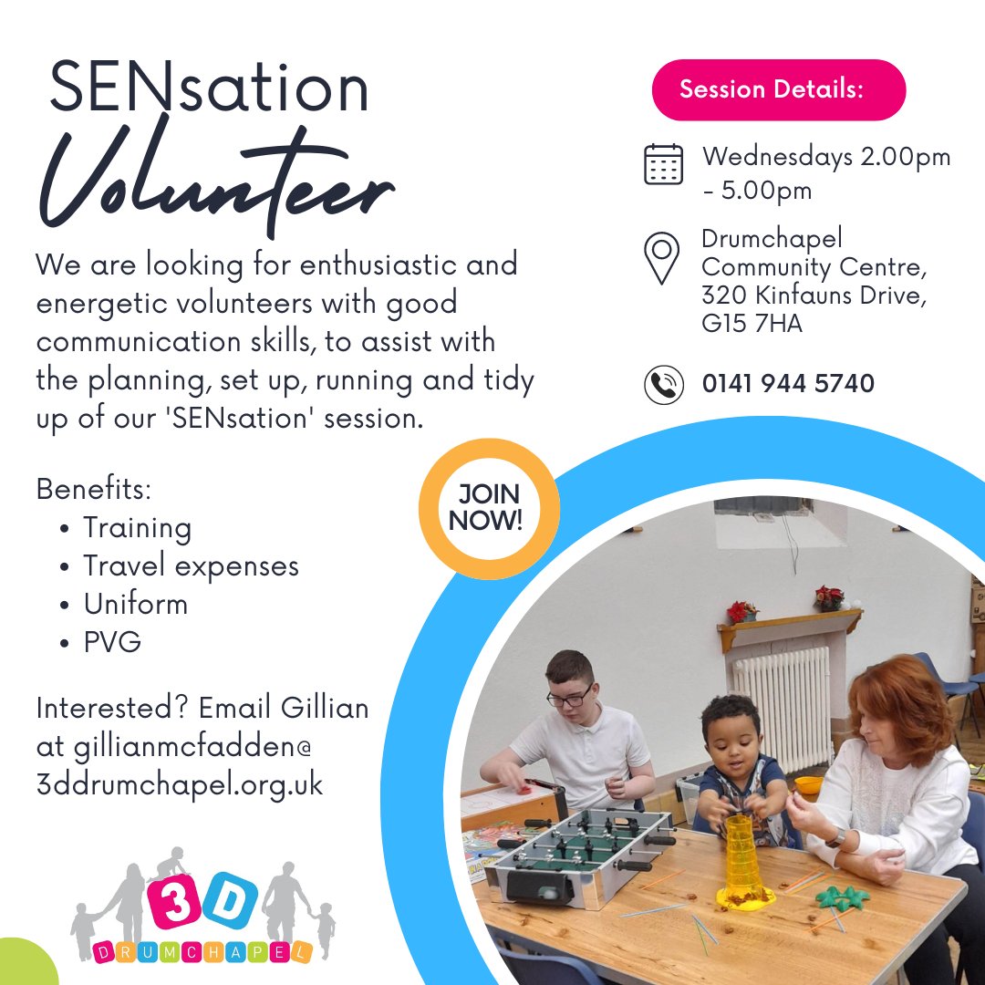 ⭐️We are looking to recruit a volunteer to help with SENsation⭐️

If you are interested in applying, please contact us on 0141 944 5740.