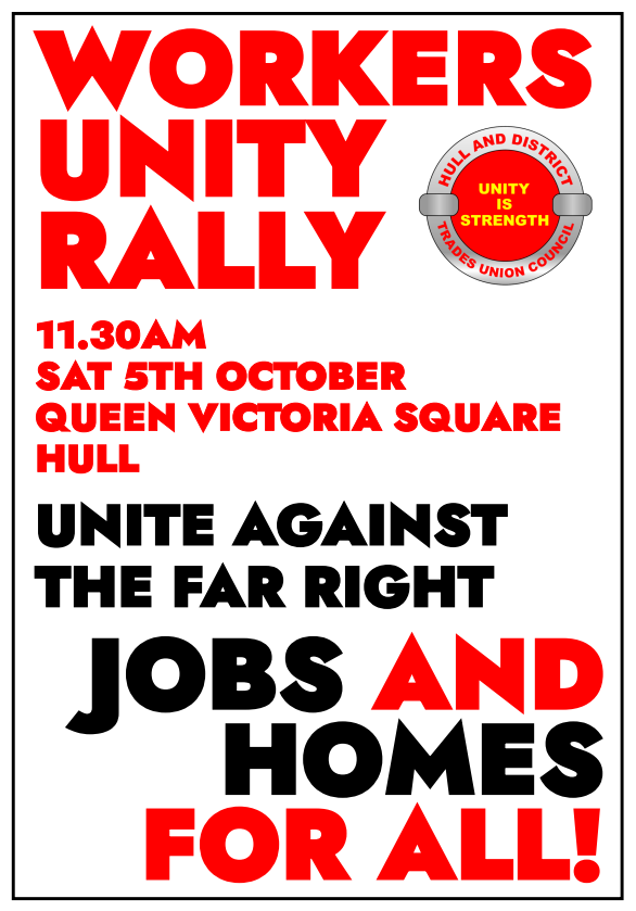UniteNE40315's tweet image. Workers Unity Rally in #Hull 
11.30 Saturday 5th October
Don't let the far right divide and weaken the working class
@HullTrades