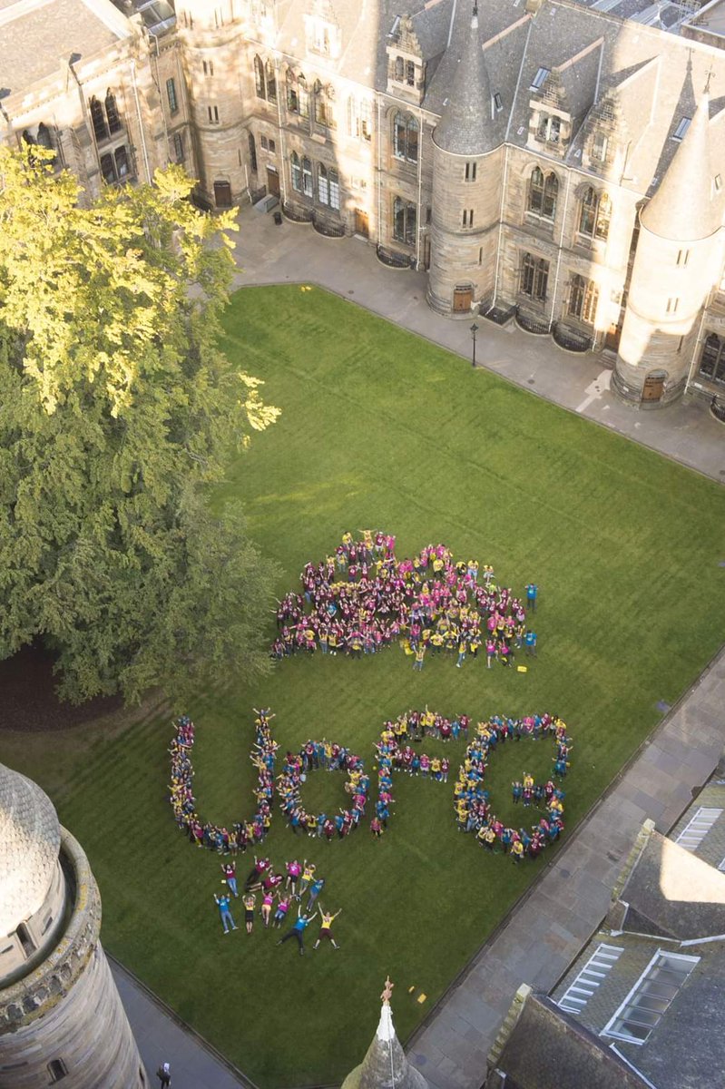 Can't believe it's 10 years since we created this first <a href="/UofGlasgow/">University of Glasgow</a> freshers / welcome photo. Hundreds of student body members, cones, string and a megaphone. Cheers to the next generation of #TeamUofG starting their UofG journey this week.