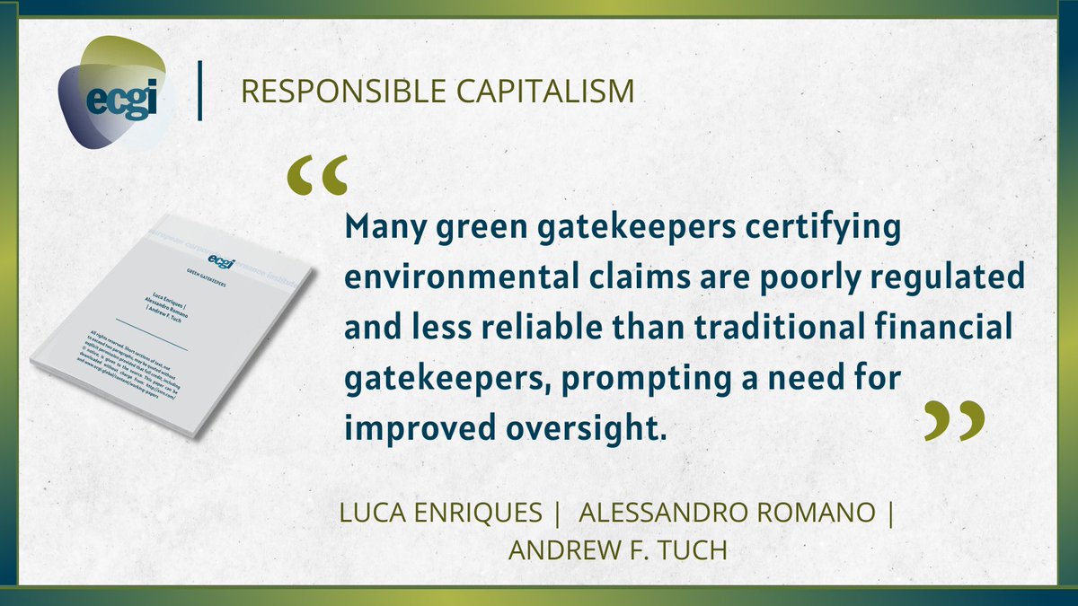 ECGI Working Papers (@ecgiwp) on Twitter photo 📗Green Gatekeepers: mailchi.mp/ecgi/800
👥@lucaenriques (<a href="/UniofOxford/">University of Oxford</a>, <a href="/EBI_EU/">European Banking Institute</a> and <a href="/ecgiorg/">ECGI</a>), Alessandro Romano (<a href="/Unibocconi/">Università Bocconi</a>) and <a href="/AndrewTuch1/">Andrew Tuch</a> (@WUSTL and <a href="/ecgiorg/">ECGI</a>)
#ecgiwp <a href="/SSRN/">SSRN</a> #ResponsibleCapitalism #SustainableFinance #GreenCertification 📗Green Gatekeepers: mailchi.mp/ecgi/800
👥@lucaenriques (<a href="/UniofOxford/">University of Oxford</a>, <a href="/EBI_EU/">European Banking Institute</a> and <a href="/ecgiorg/">ECGI</a>), Alessandro Romano (<a href="/Unibocconi/">Università Bocconi</a>) and <a href="/AndrewTuch1/">Andrew Tuch</a> (@WUSTL and <a href="/ecgiorg/">ECGI</a>)
#ecgiwp <a href="/SSRN/">SSRN</a> #ResponsibleCapitalism #SustainableFinance #GreenCertification