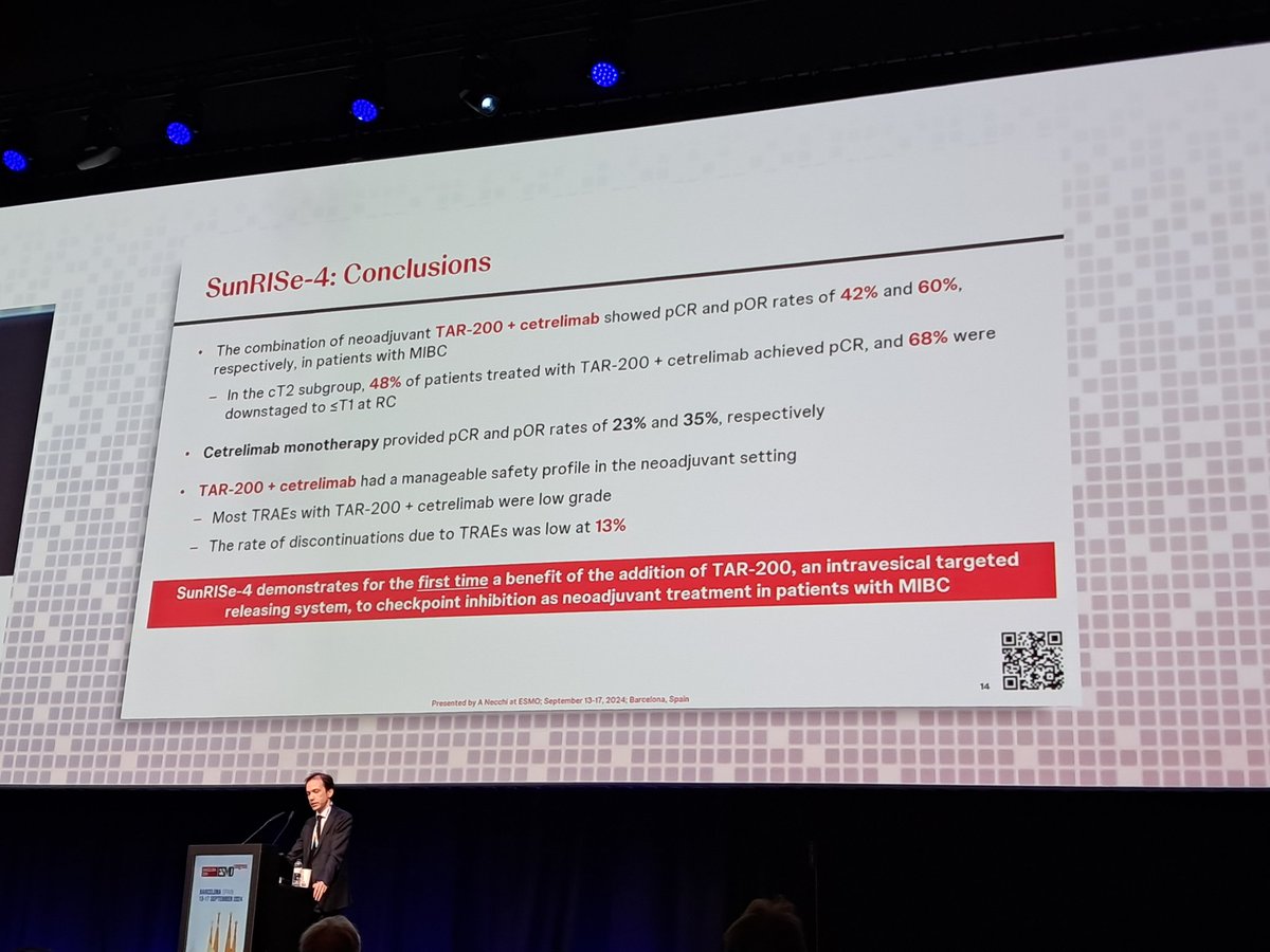 Giovanni Pastorino (@gio_pasto_real) on Twitter photo #ESMO24 HL: great presentation by prof. <a href="/AndreaNecchi/">Andrea Necchi</a> on #SunRISe4 results. TAR-200 + cetrelimab achieving 42% pCR and 60% OS in cis-ineligible/refusing MIBC patients. Moving towards new perioperative combinations while waiting ADCs #ESMO24 HL: great presentation by prof. <a href="/AndreaNecchi/">Andrea Necchi</a> on #SunRISe4 results. TAR-200 + cetrelimab achieving 42% pCR and 60% OS in cis-ineligible/refusing MIBC patients. Moving towards new perioperative combinations while waiting ADCs