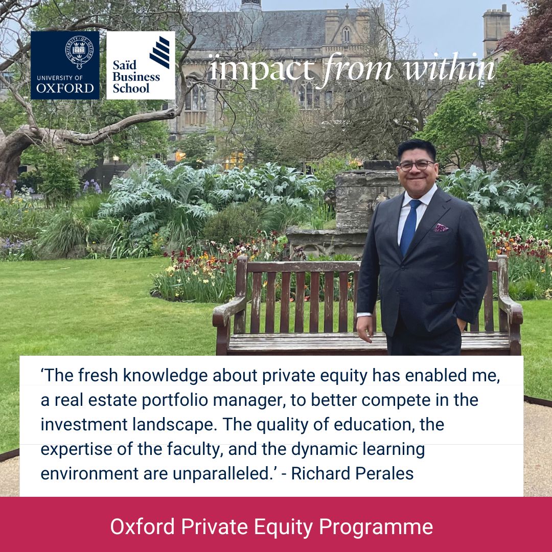 Richard discussed how the Oxford #PrivateEquity Programme equipped him to better compete in the #investment landscape as a #realestate portfolio manager. 

Find out why Richard would recommend the Oxford Private Equity programme to 'advance your career' - oxsbs.link/3XhJKx1