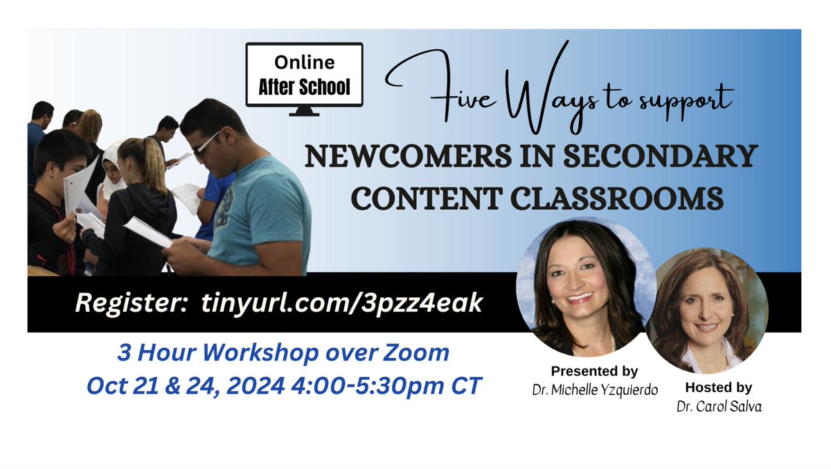 Strategies for #Newcomers in Secondary.  Join us for this important workshop over Zoom!  Register here: tinyurl.com/3pzz4eak 

#ESL #ESOL #EAL