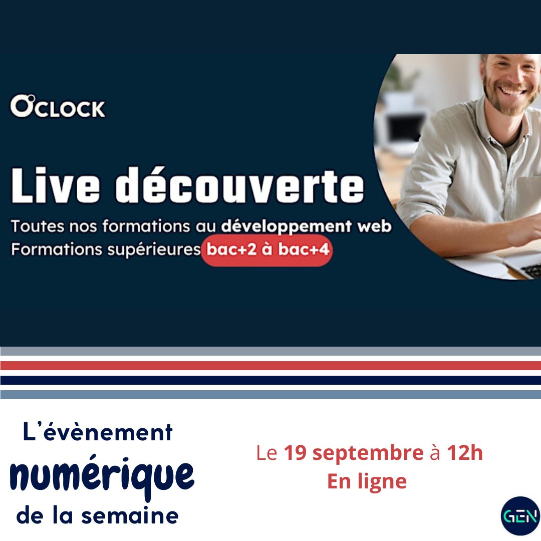 💻 Vous recherchez une formation en ligne et certifiante dans le développement web ? 🚀
Rejoignez le live d'Oclock_io pour découvrir leurs formations et poser toutes vos questions :

📅ow.ly/622k50TnV7A

#FormationEnLigne #DeveloppementWeb #Fullstack  #MétiersDuNumérique
